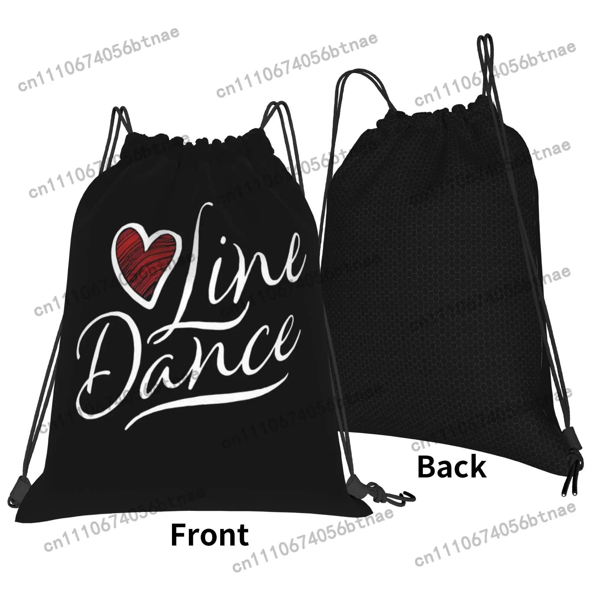 LOVE Line Dance Drawstring Bag - Black with White Heart & Lettering, Soft Shell Gym Sports Travel Backpack, Machine Washable Cas view 5