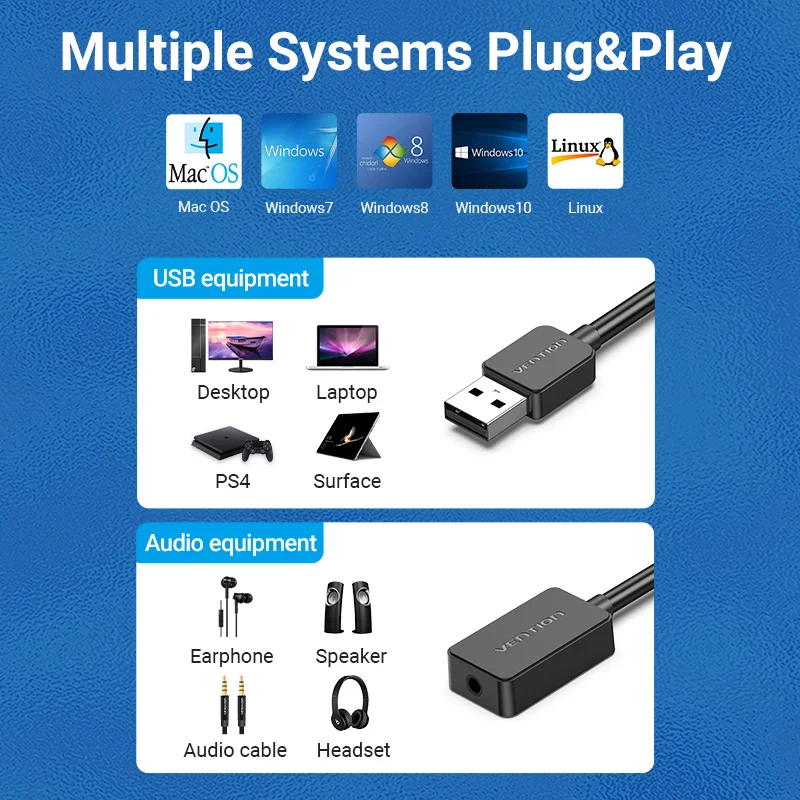 Vention Scheda audio Adattatore audio da USB a 3,5 con microfono Scheda audio esterna per PC Laptop Cuffie da gioco PS5 Scheda audio USB