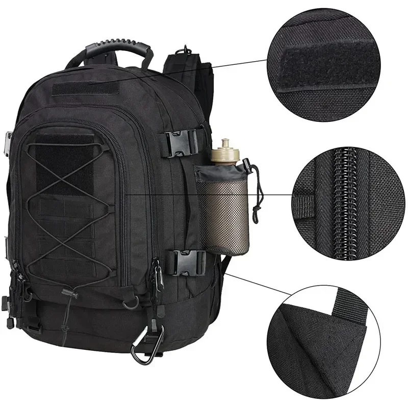 Mochila tática ao ar livre extra grande para homens e mulheres, resistente à água, caminhadas, viagens, mochilas para laptop, 60L