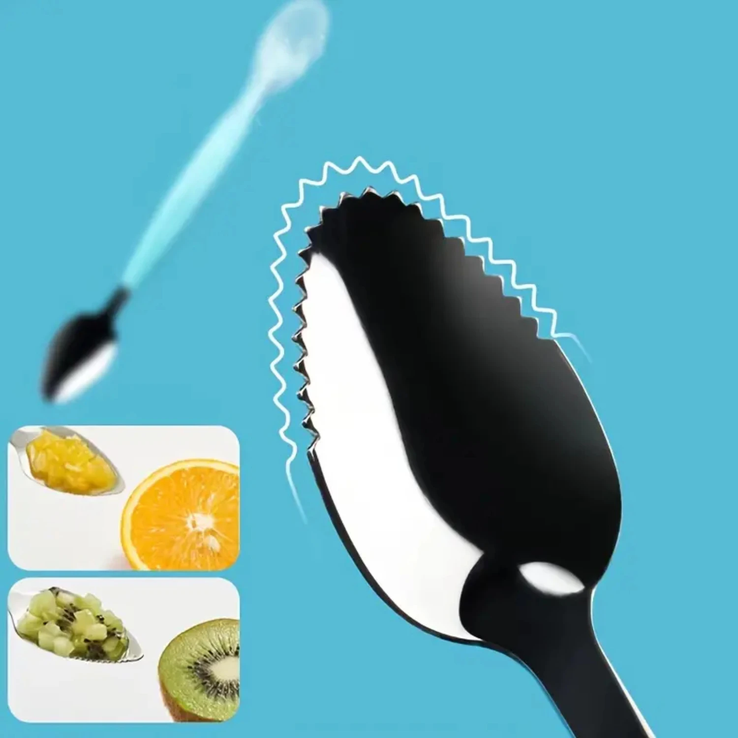 Soft and gentle double head baby fruit scraping feeding spoon with 304 stainless steel handle for making homemade fruit puree.