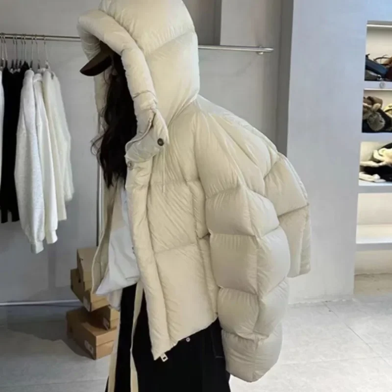 Piumino corto soffice da donna invernale ispessito manica lunga abbottonatura patch disegni design cappotto con cappuccio abbigliamento donna ampio