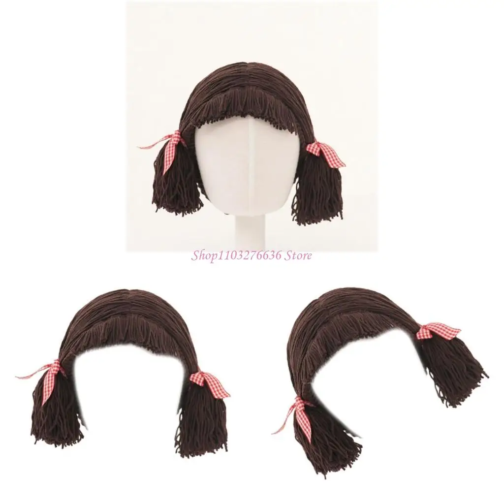 

R6FD Children's Hat Handwoven Middle Part Braid Hairpiece Photoshoots Props for Comfort Fashion in Cold Season
