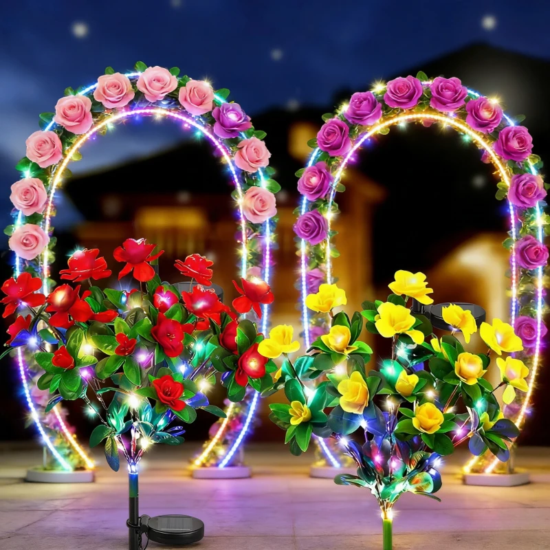 Waterproof LED Solar Rhododendron Flower Lights Outdoor Decorative Garden Lighting for Lawn Path Yard Wedding Holiday Party