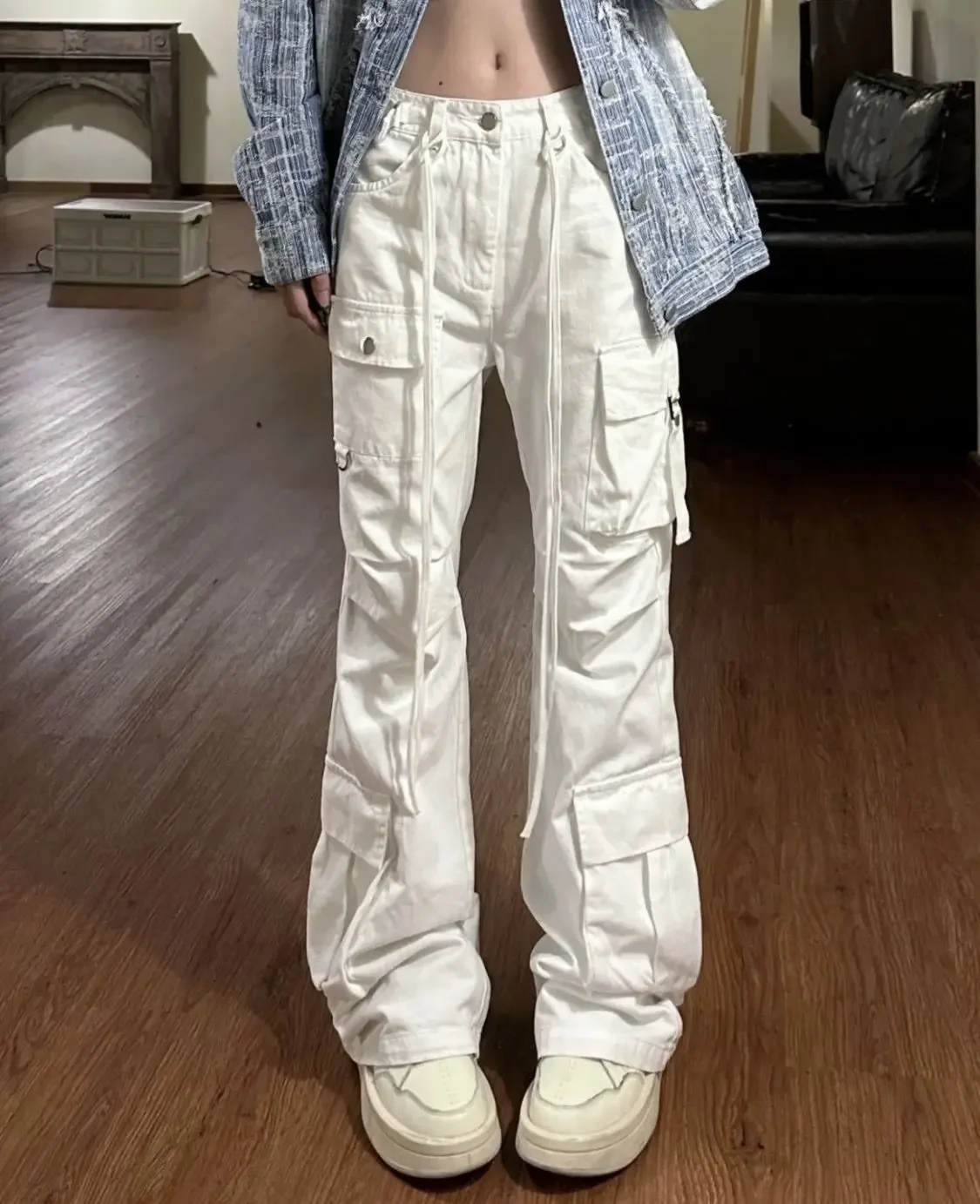 

Винтажные черные готические расклешенные брюки-карго, женская уличная одежда, повседневные брюки в стиле Харадзюку с высокой талией Y2k, одежда 2000-х годов, брюки