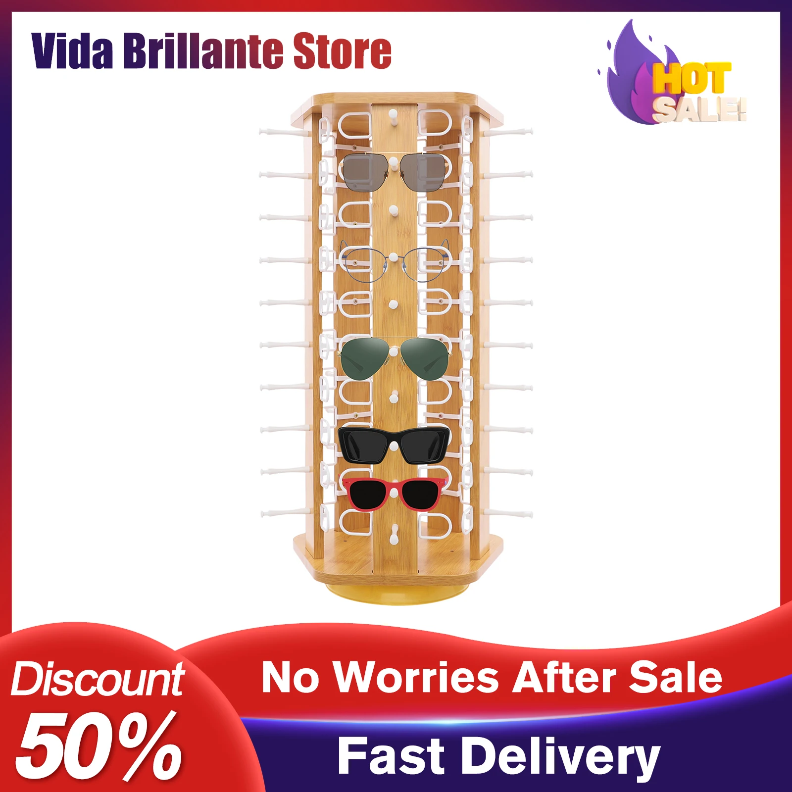 

50-Pair Rotating Glasses Storage Display Stand 13.77*29.13in Eyewear Stores Retail Shops Commercial Places Entrances Log Color