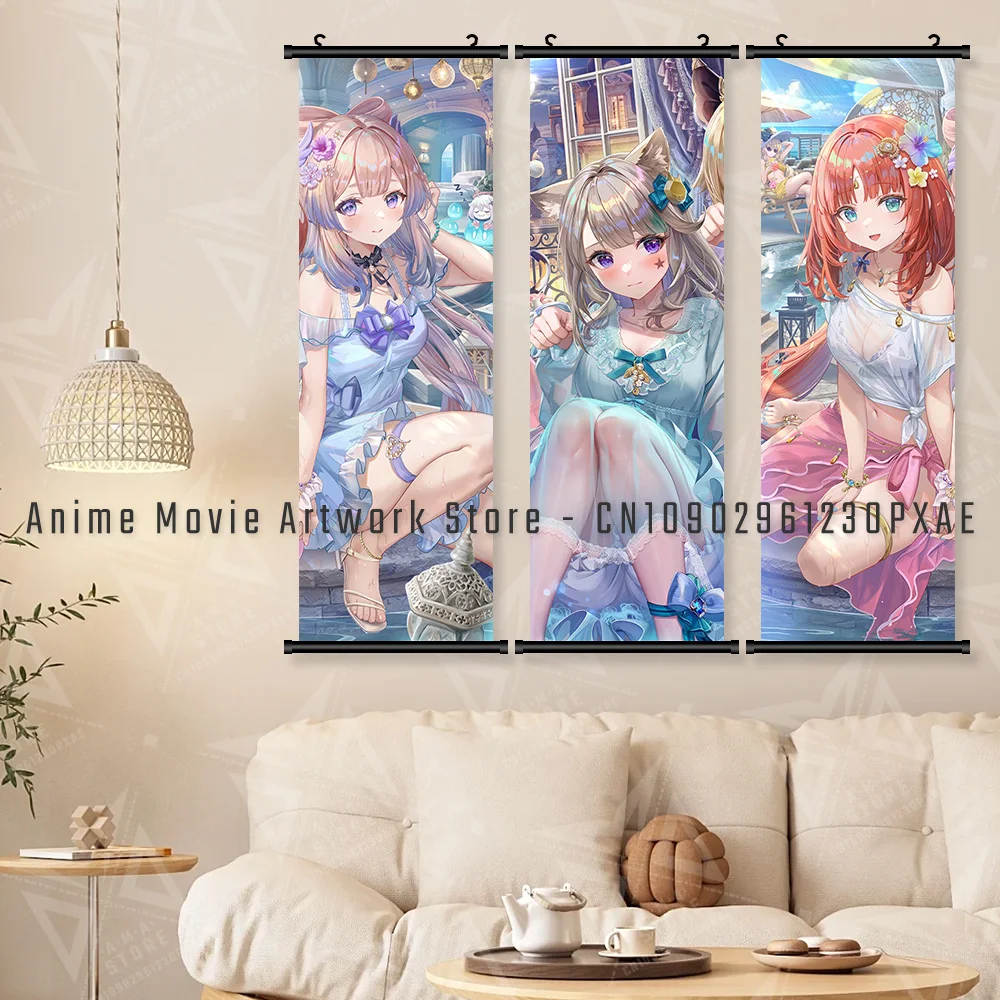 Genshin-Juego de impacto para decoración del hogar, impresiones en Hd, póster, rollos de imágenes, obra de arte de pared de habitación Raiden Shogun, pintura colgante en lienzo