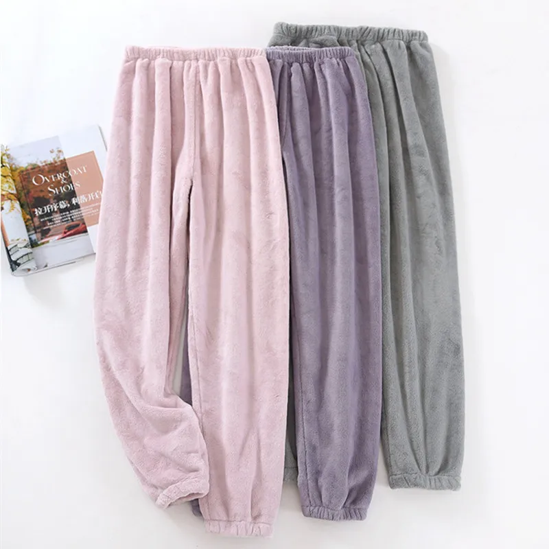 Loose Couples Winter Coral Fleece Pajamas Pant For Men And Women Long Flannel Sleepwear Pants Warm Velvet Home Wear Trousers