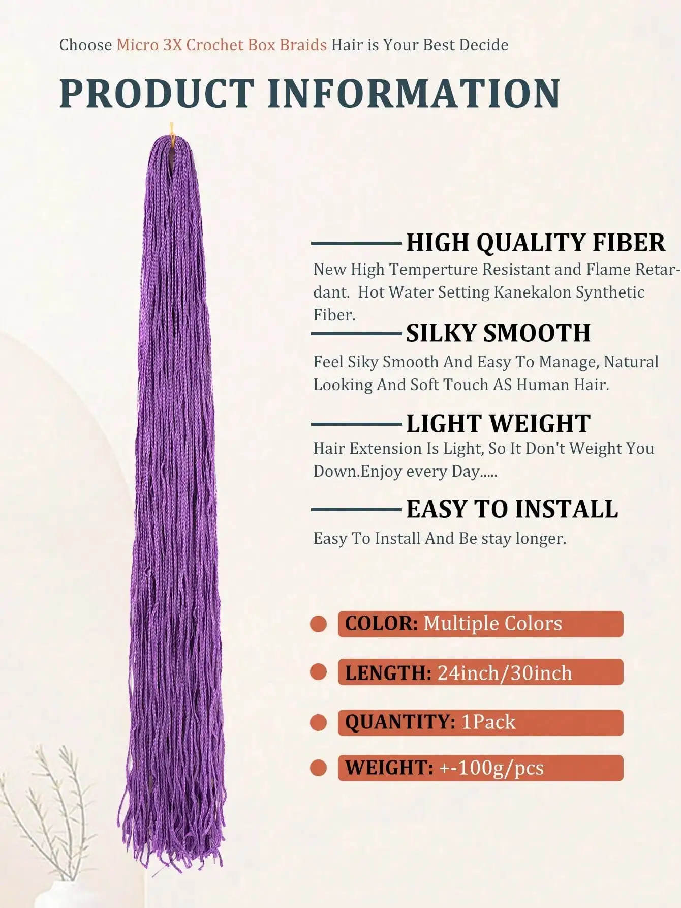 Long Micro 3X Pre-Looped Synthetic ZIZI Braids 24Inch Thin Small Box Braid Crochet Twisted Hair Synthetic Braids Hair