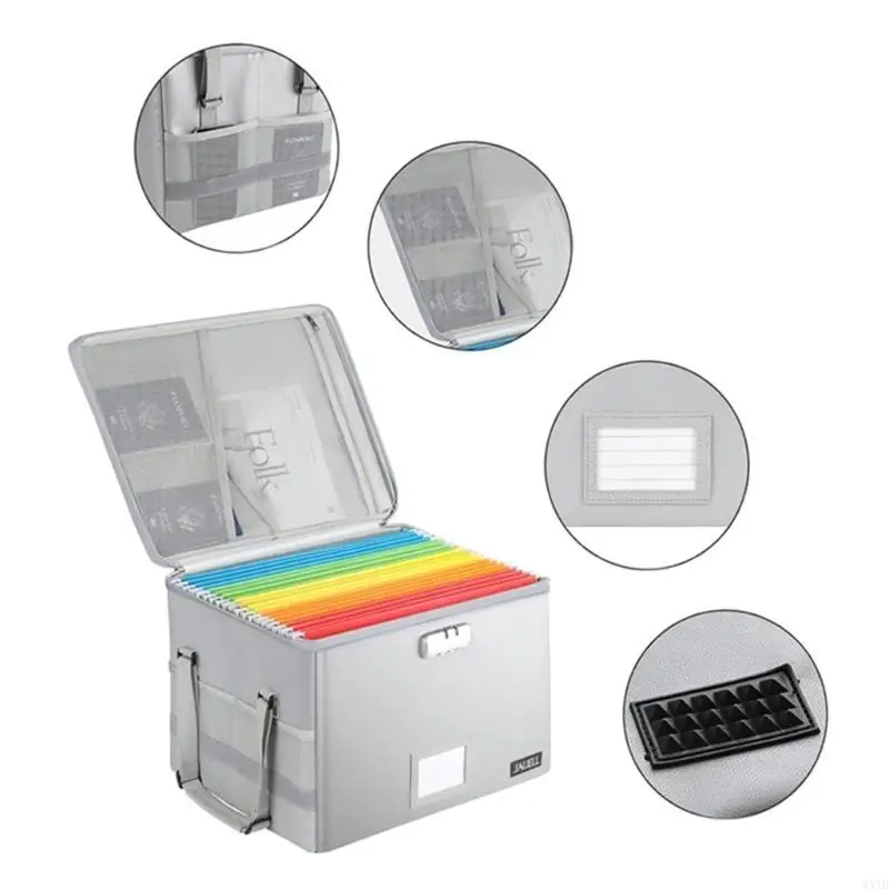 

Fireproof File Organiser Box with Lock Folding Fireproof Document Organiser