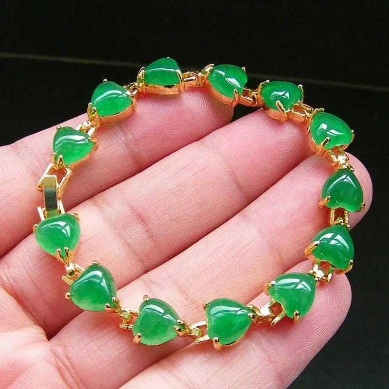 

Green Jade love heart Bracelets Women Bangle Bracelet Jewelry 925 Silver Real Natural Bead Emerald Gift Gemstone Amulets Chinese