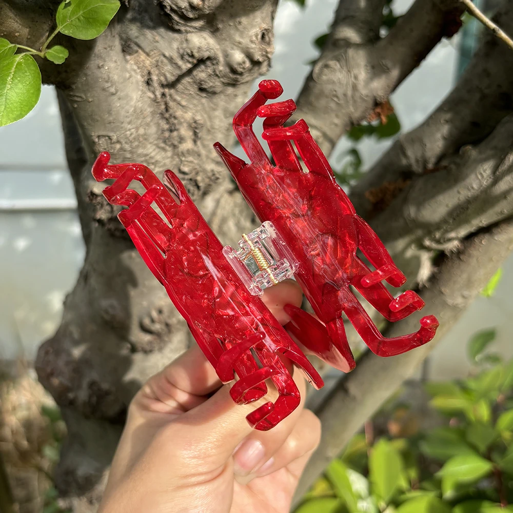 

AENSOA Cartoon Red Crab Anime Women's Personality Hair Accessories Tide Summer New Style Acrylic High Ponytail Fixed Hairpin INS