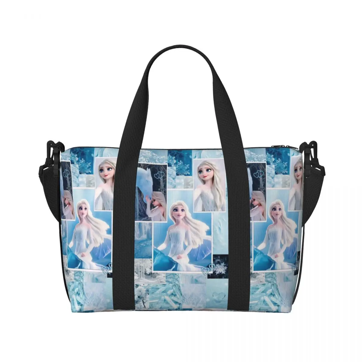 Custom Frozen Elsa Beach Tote Bag for Women Cute Cartoon Big Compartment Beach Gym Travel Bags