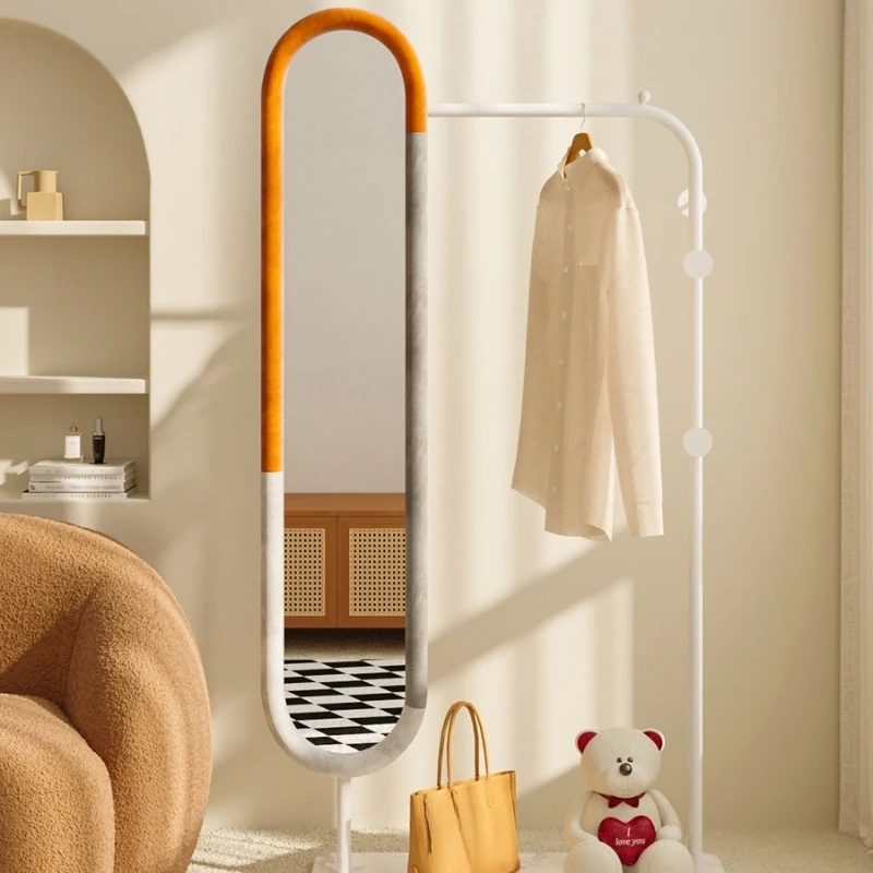 Light luxury flannel edge rotating full-body mirror bedroom coat rack simple full-length mirror hanging hanger integrated floor