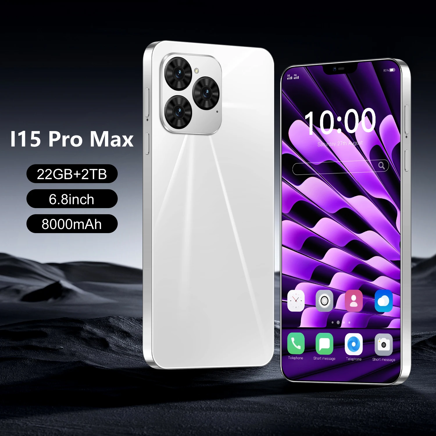 

New i15 Pro Max Global Edition New 5G Intelligent 22GB+2TB Android System 14.0 6.8inch 8000mAh mAh Battery Dual Card Dual Standb