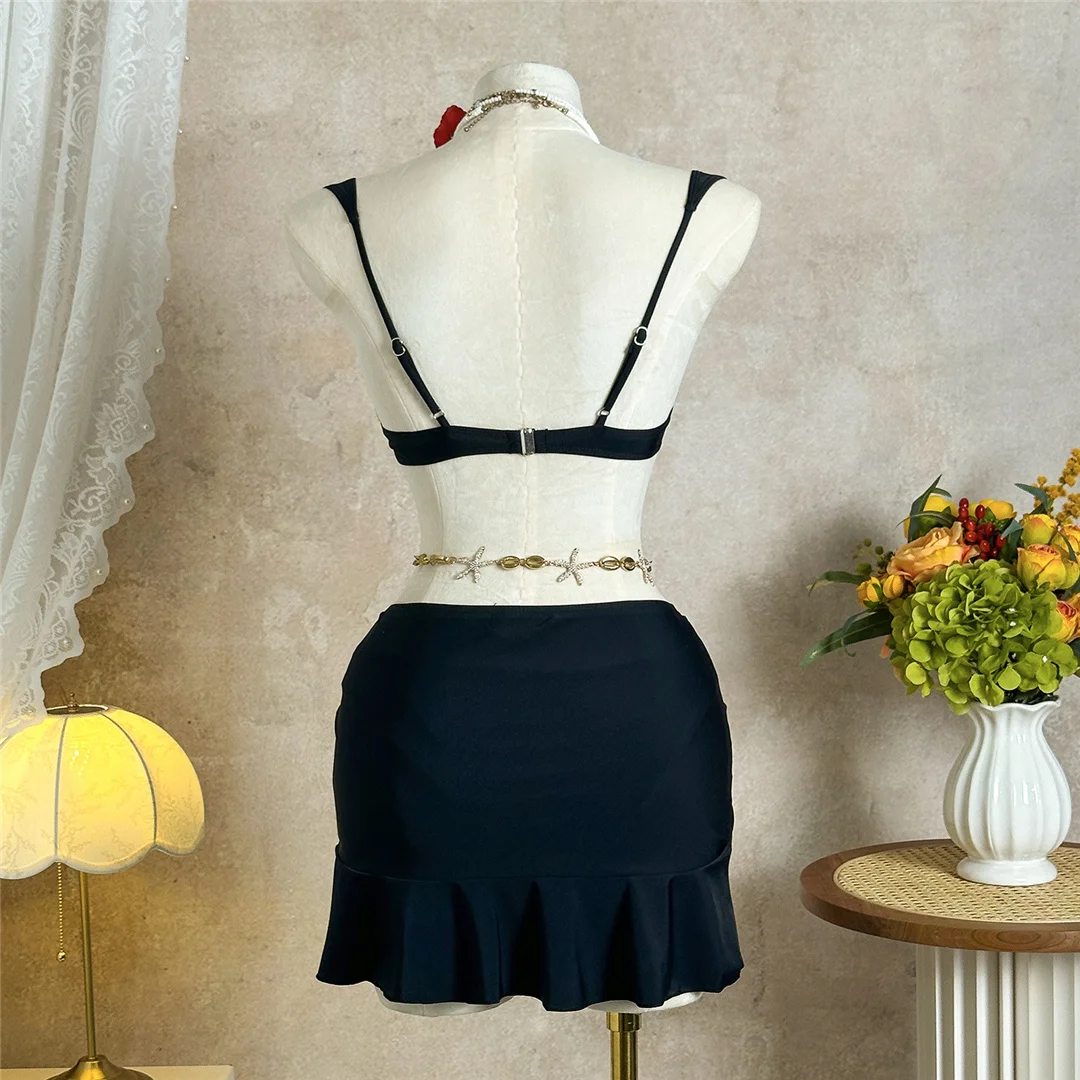 3-teiliges Set mit Rüschenrock, Bügel-Bikini, Damen-Badeanzug, Damen-Bademode, dreiteiliges Bikini-Set, Badebekleidung, Badeanzug, Schwimmbekleidung V7683H – Detail 30