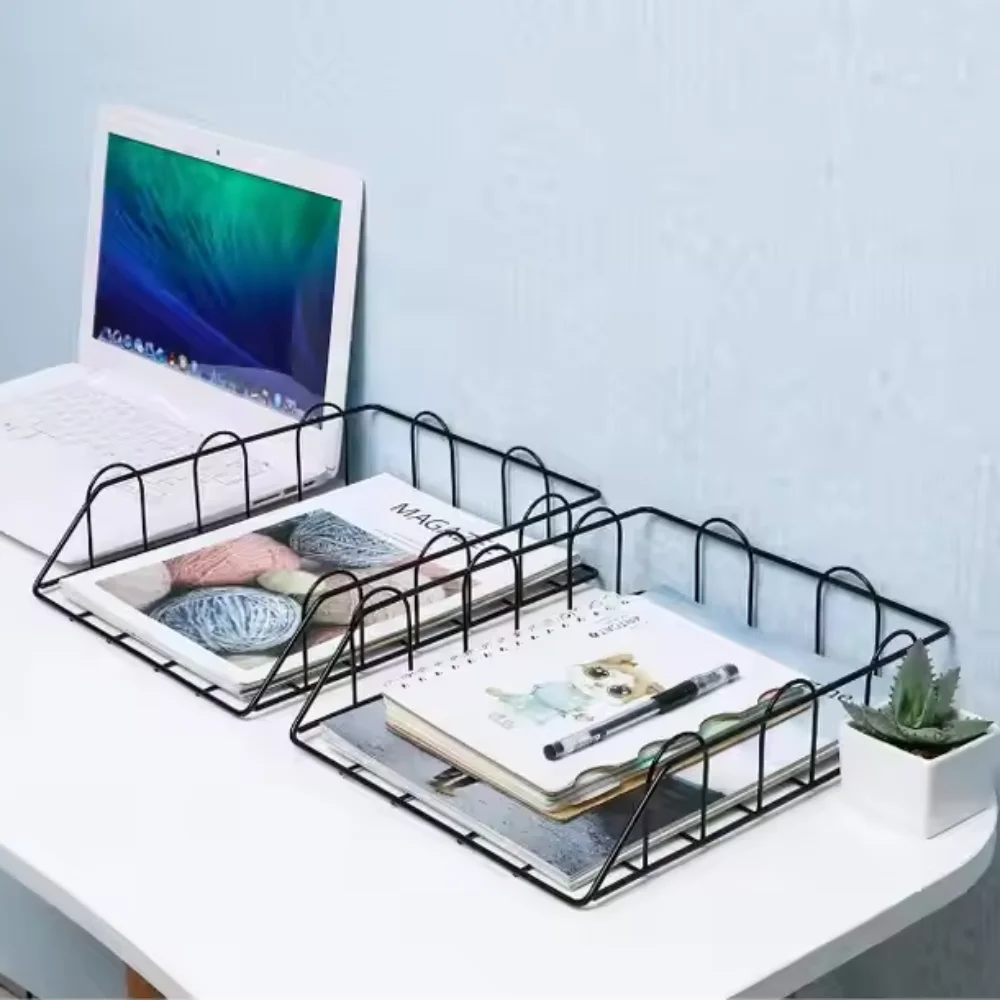 

Multi-functional Desktop File Storage Tray Iron Stackable Desk Storage Basket Desk File Magazine Organizer Rack for Home Office
