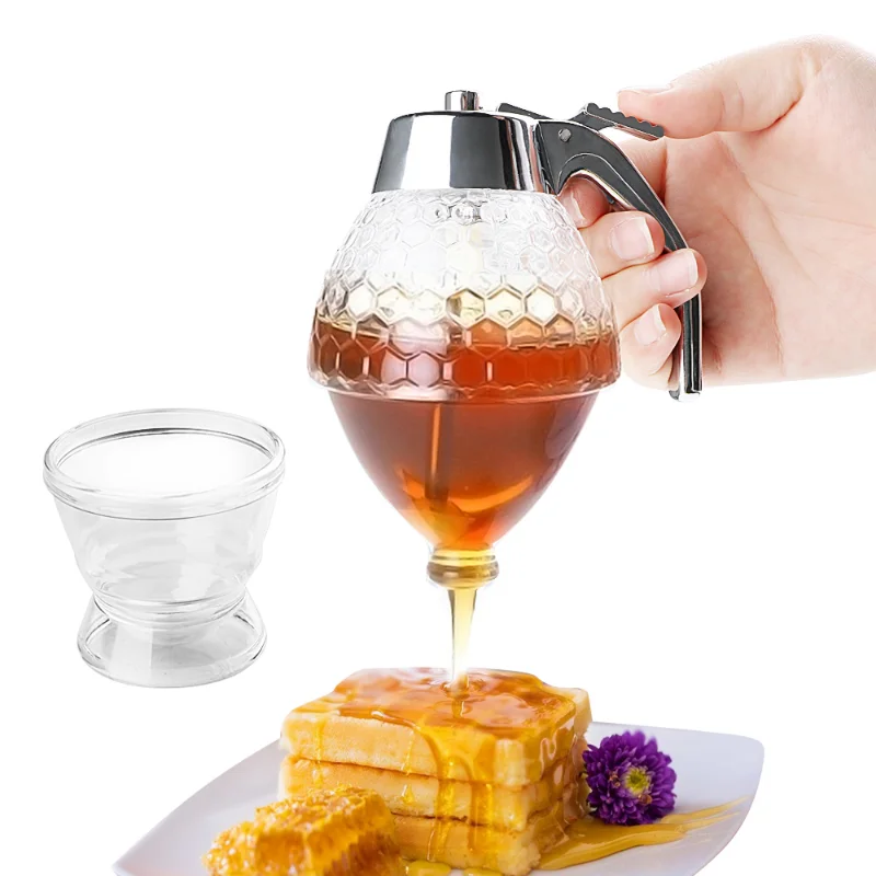 Bouteille de miel en verre hexagonale avec remuage en bois, petit récipient, bocal, emballage le plus récent, 220ml, 380ml