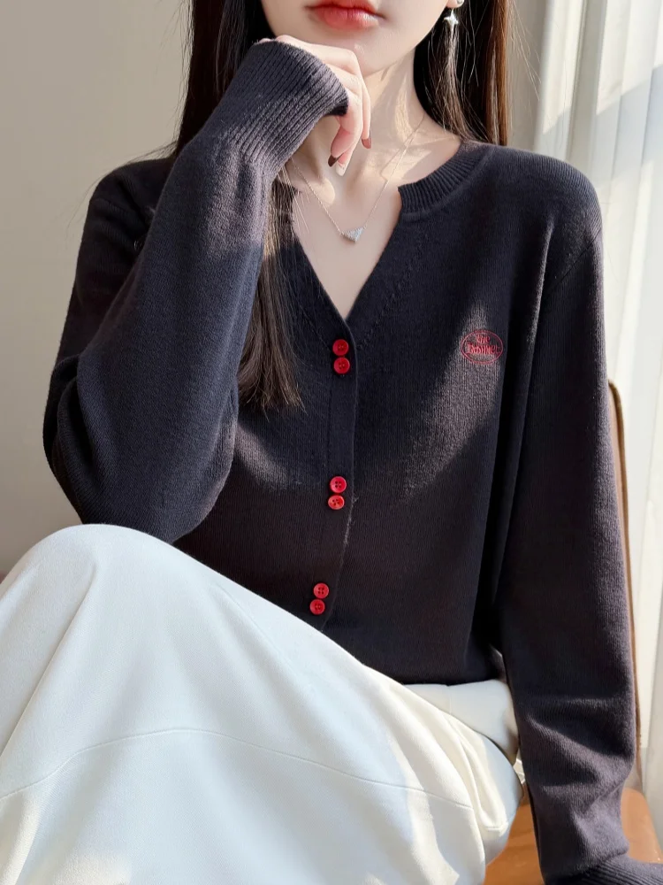 

New Autumn Winter Women Basis Sweater Hollow Cardigan 100% Merino Wool Knitwear Female O-Neck Soft Casual Fashion Top