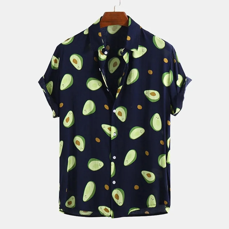 

Summer Beach Shirt New Fashion Avocado Print Short Sleeves