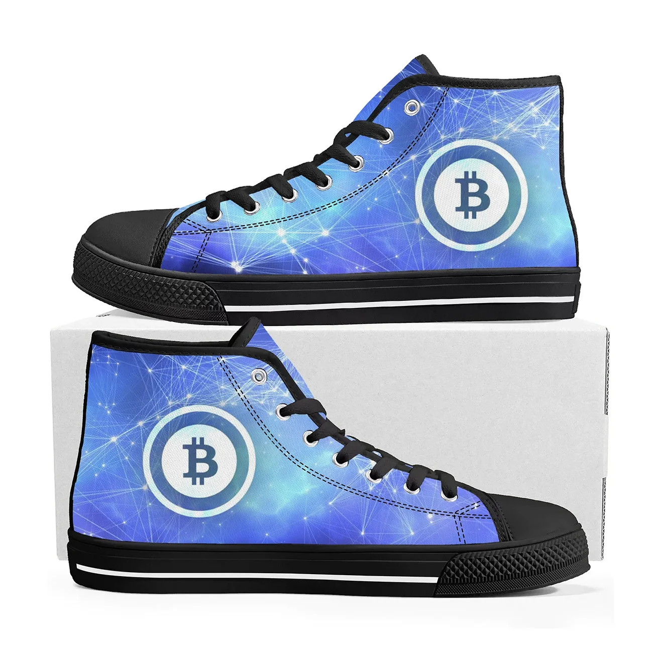 Bitcoin criptomoeda BTC moeda tênis de cano alto para homem e mulher tênis de lona sapatos casais sapato personalizado