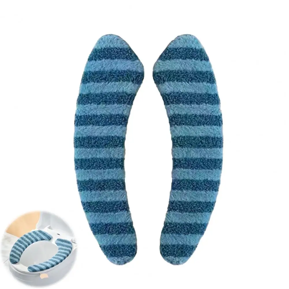 Warm Toilet Seat Cover Toilet Seat Cushion 1 Pair Plush Toilet Mat Set Thickened Striped Bathroom Rug Warm Soft Seat Protector