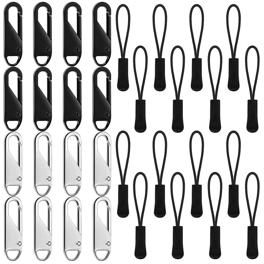 Quick Instant Zipper Repair Kit Universal Zipper Pulls with Cord Metal Zipper Sliders Replacement Bags Clothes Extend Puller