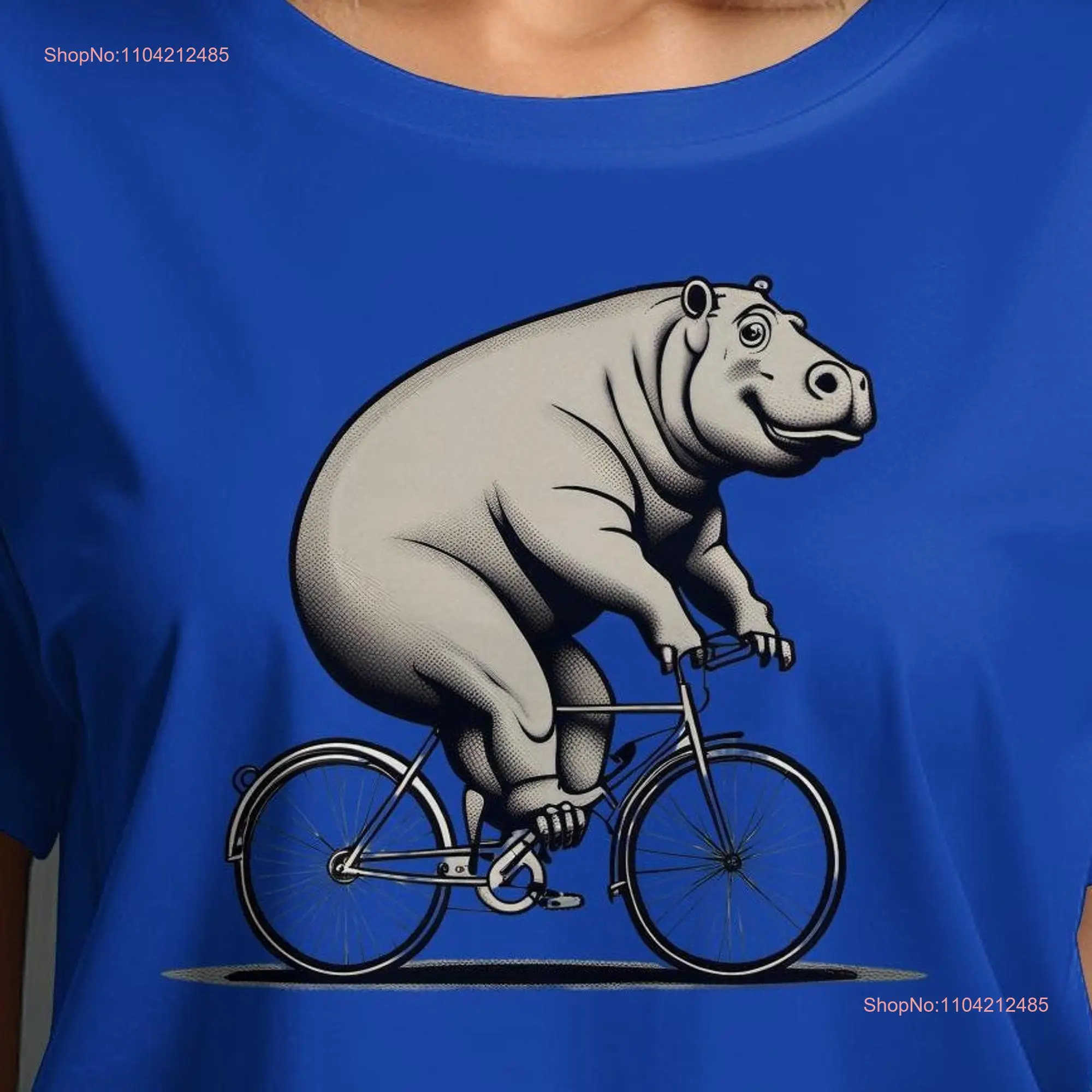 Hippopotamus Riding Bicycle T Shirt Animal Lovers Hippo  long or short sleeves