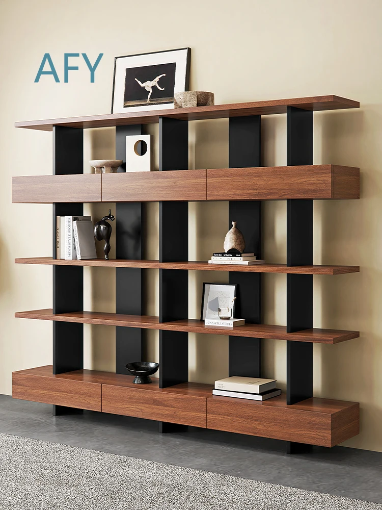 Medieval Bookshelf for Living Room Wall Mounted Solid Wood Display Shelf Retro Walnut Finish Simple Bookcase for Home Office