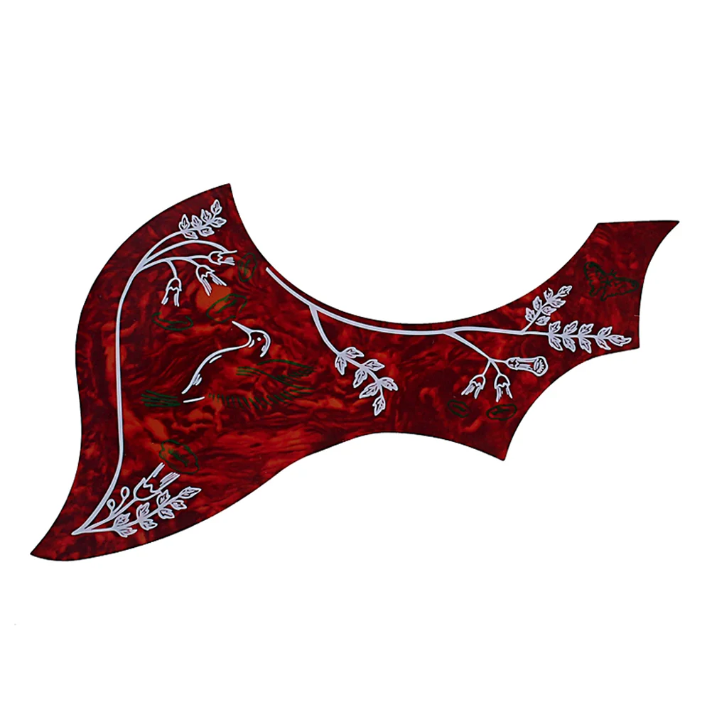 

Flower and Bird Pattern Wing Shaped Guitar Pickguard Self-adhesive Pick Guard Sticker for Acoustic Guitar (Dark Red)