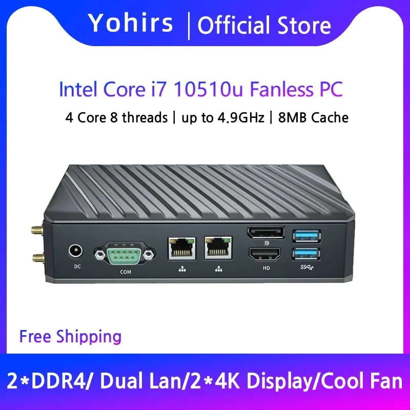 Mini PC 10th Gen Intel Core i3 10110U i5 10210U i7 10510U 2*DDR4 2*RJ45 LAN RS232 COM M.2 SSD HDMI DP Terminal Computer Desktop