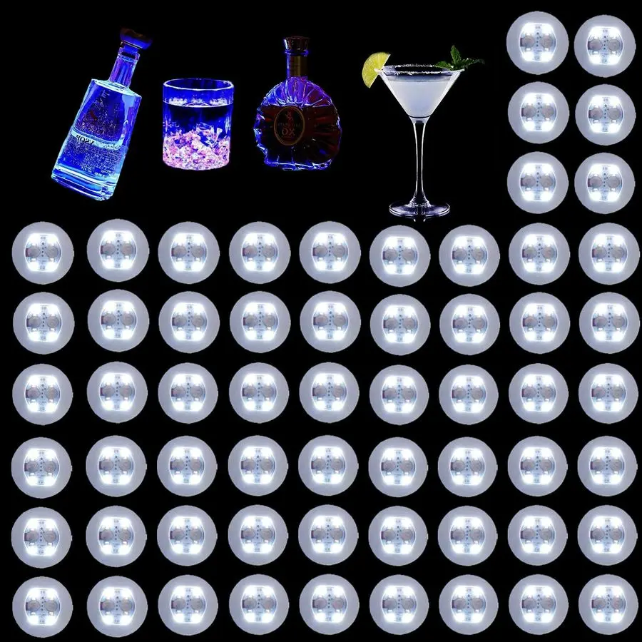 

Drink Coaster, 60 Pack White, Round, Plastic, 24 Hour Battery Life, 3 Lighting Modes