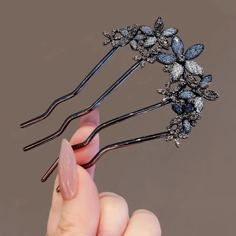 1 Stück Eleganter Perlenblumen-Haarkamm, französische Retro-Haarspange, U-förmige Haarnadel aus Legierung für Damen, Alltags-Haarschmuck〔CC55〕 – Detail 11