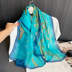 Lenço Chiffon Hijab floral impresso para mulheres, bandanas, toalhas de praia, envoltório de véu muçulmano, foulard feminino, moda, verão, 2023