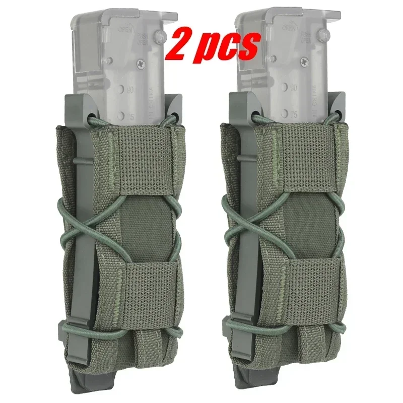 Bolsa de cargador táctico de 2 piezas, 9mm, soporte de transporte rápido para pistola, cinturón, sistema Molle, bolsas de caza