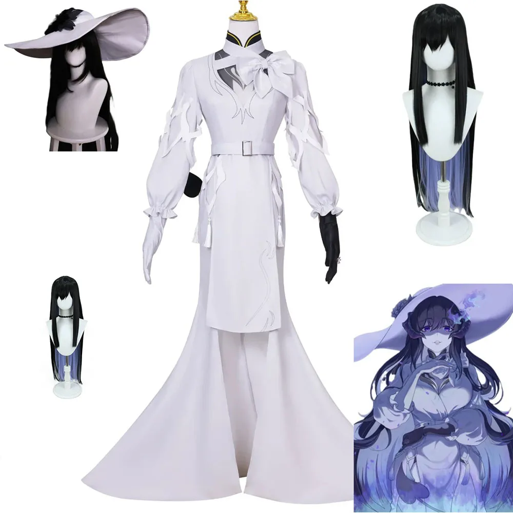 

Game Constance Honkai: Star Rail Cosplay Costume The Dahlia Ever-flame Mansion Member White Dress Hat Wig Woman Party Dress Up