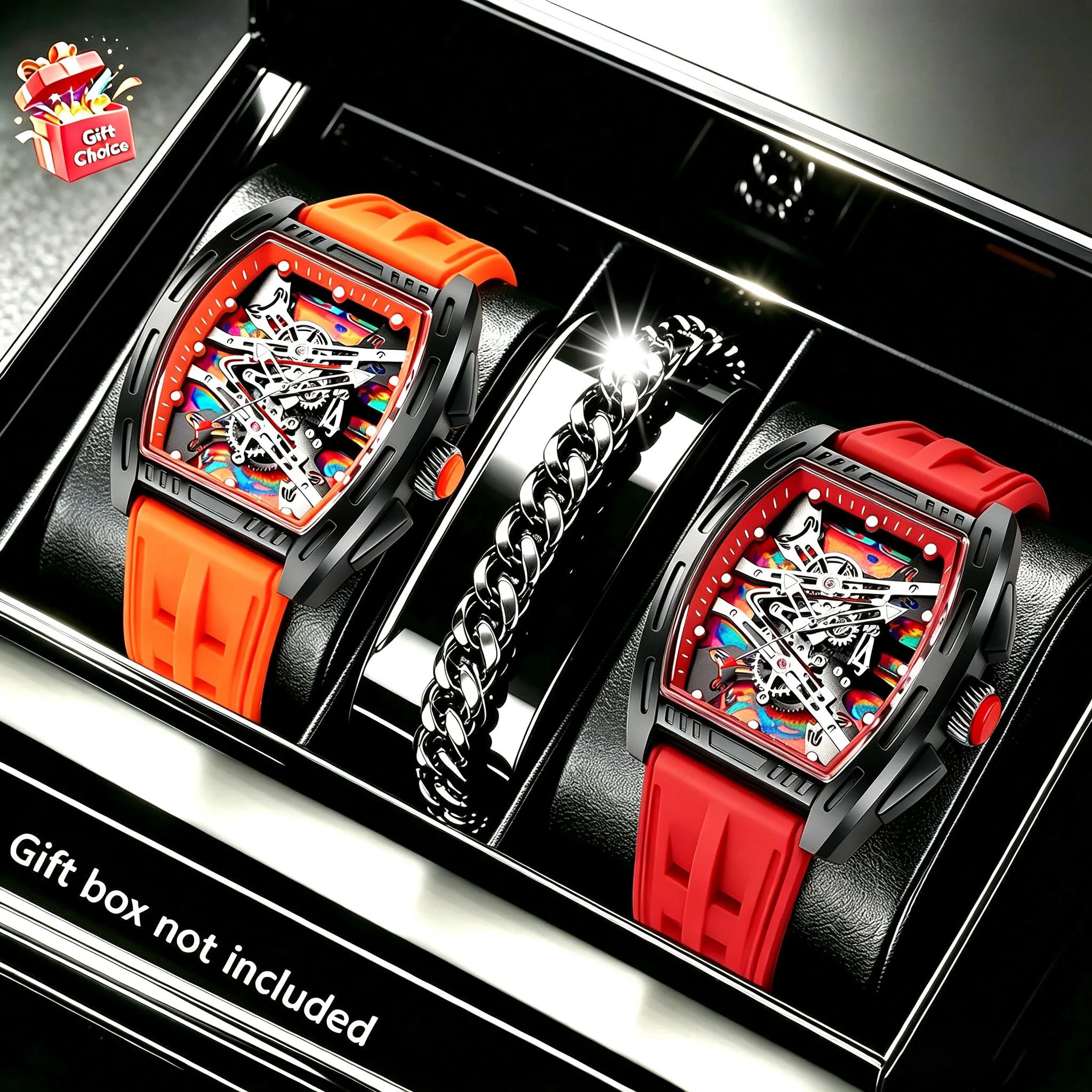3-Piece Set of Stylish and Fashionable Barrel-Shaped Quartz Watches for Men in Various Color Combinations. Suitable for Daily Wear, Parties, Valentine's Day, Easter, Christmas, New Year's Day, Halloween, Ramadan, and a
