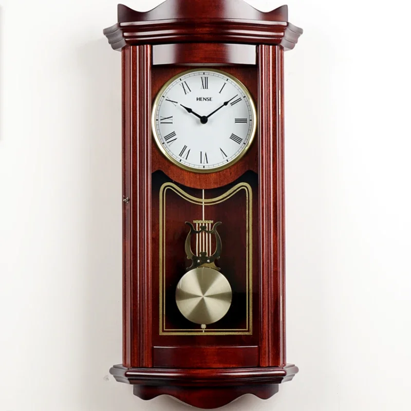 

Living Room European-Style Retro Solid Wood Music Big Pendulum Clock Bell Time Quartz Clock