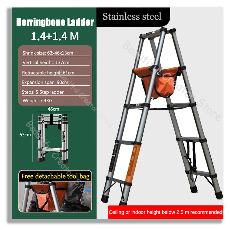 

Stainless Steel Telescopic Ladder chair Household Folding ladder 5 Steps Foldable Herringbone Ladder Stairs Ladders For Home