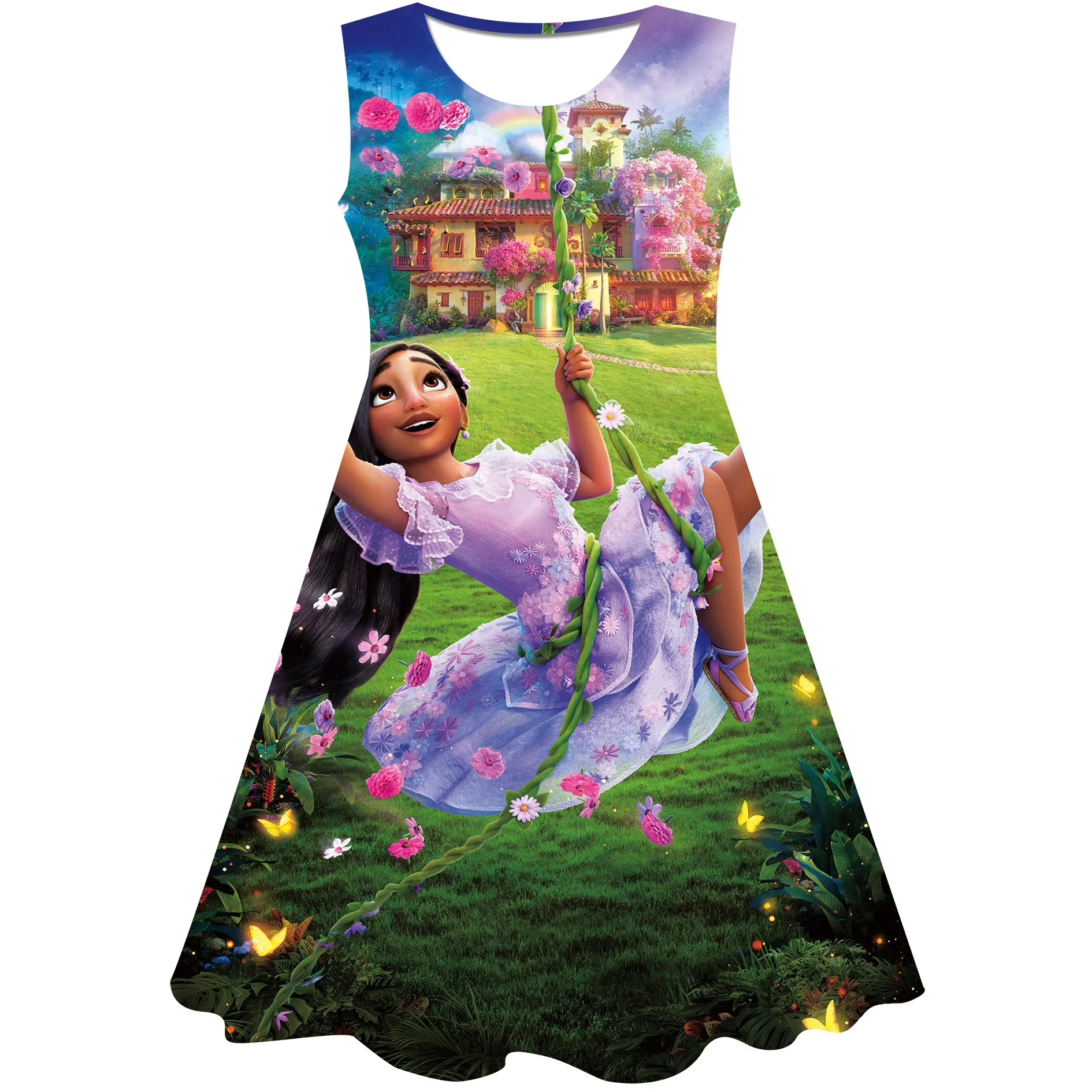 Kids Encanto Summer Dresses Girls Mirabel Princess Dress Girl Party Vestidos Girls Dress Children Disney Series Frocks Clothing