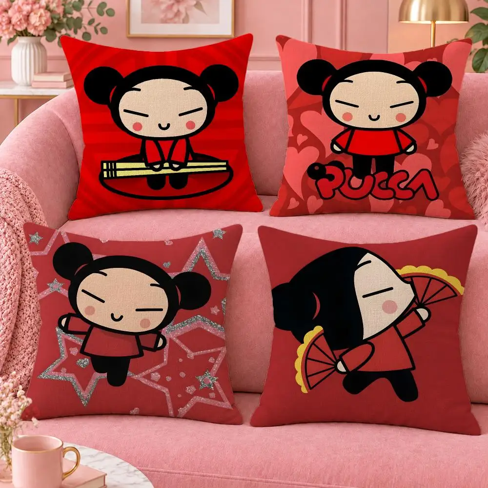 Cartoon Cute Action Pucca Cushion Cover Cute Cartoon Throw Pillow Cover Soft Plush Cushion Cover Sofa Bedroom Home Decor