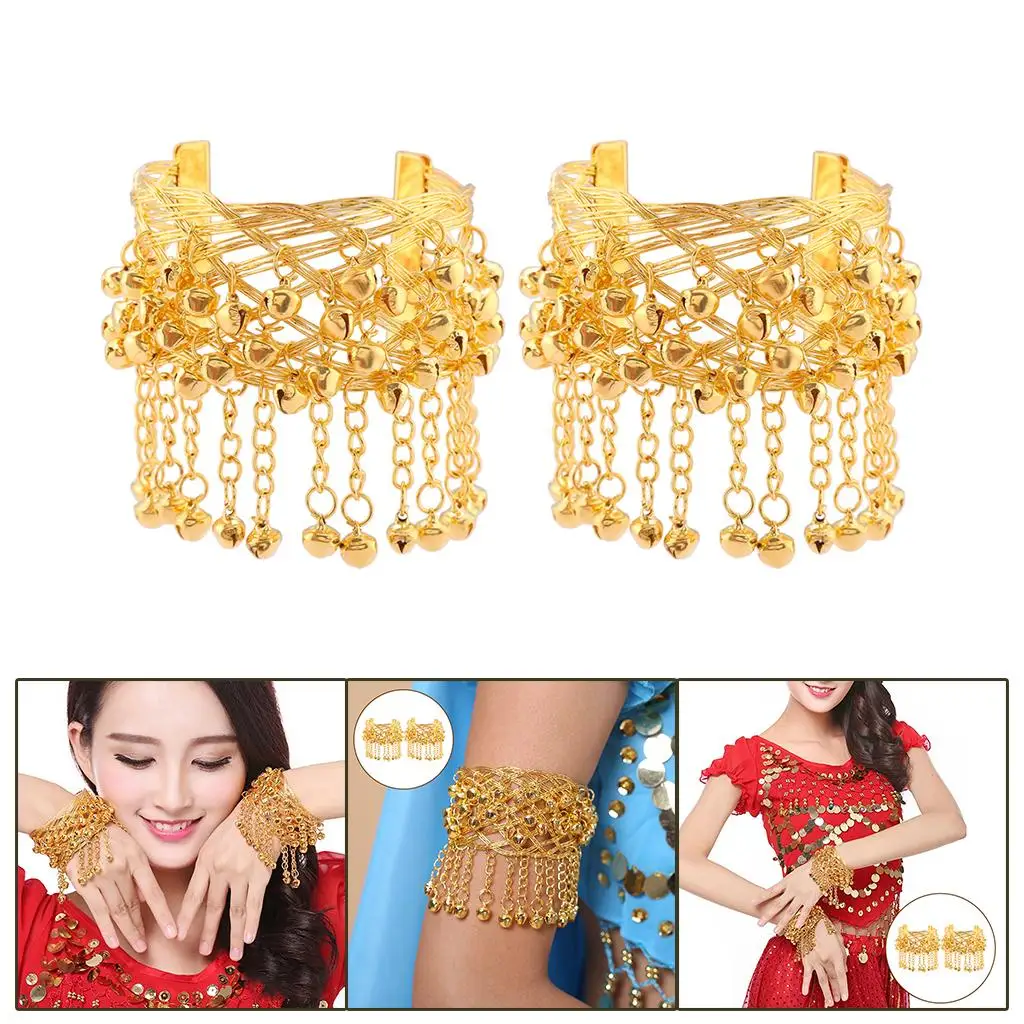 

Золотой металлический браслет-цепочка на руку с подвеской-колокольчиком и кисточкой для восточных танцев, винтажные украшения, 2 шт.