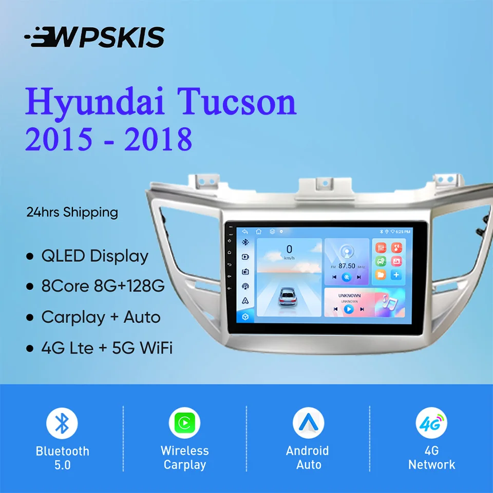 

Carplay Auto 8G+128G Android 14.0 For Hyundai Tucson 2015 2016 2017 2018 Car Autoradio Stereo Video Player DVD Cassette DAB DVR