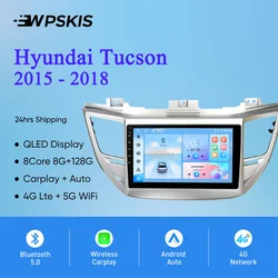 Carplay Auto 8G+128G Android 14.0 For Hyundai Tucson 2015 2016 2017 2018 Car Autoradio Stereo Video Player DVD Cassette DAB DVR