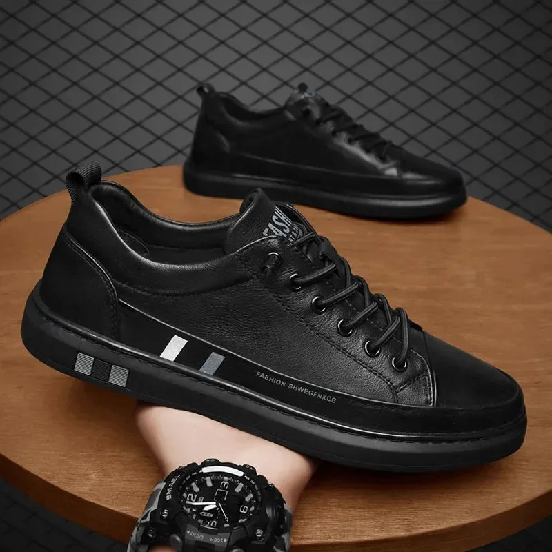 Leather Casual Shoes for Men Elastic Band Slip-on Men's Board Shoes Non-slip Wear-resistant Male Flats 2024 Men Driving Shoes