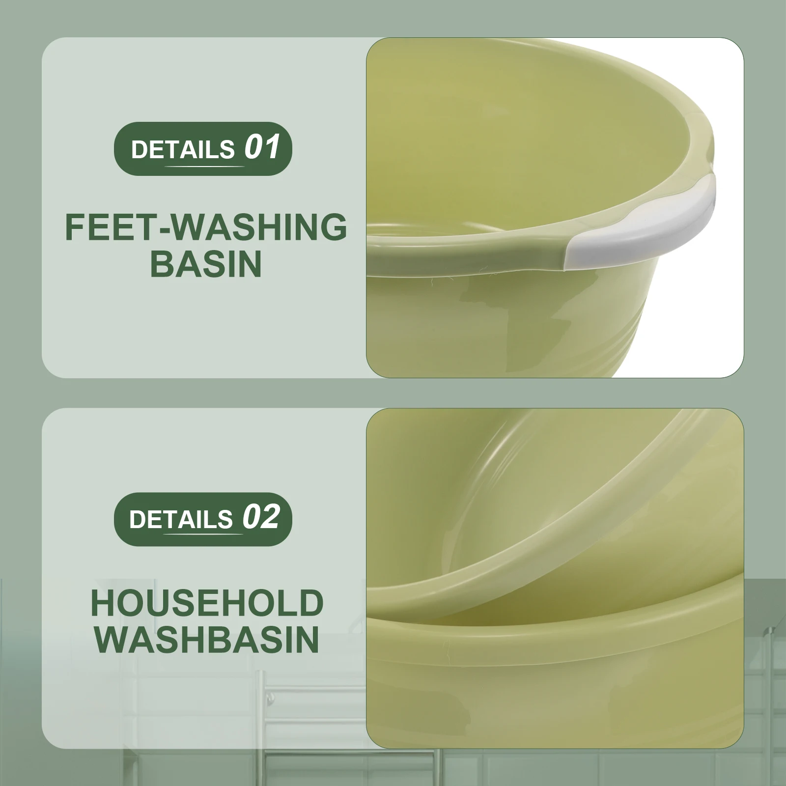 

2pcs Plastic Wash Household Foot Basin Home Bathroom Basin Medium Size Green Durable Anti-Slip Odor-Free Environmentally Safe