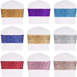 50pcs Stretch Sequin Chair Sashes Chair Bands One-Sided Sequins Decor for Hotel Wedding Reception Party Event Baby Shower