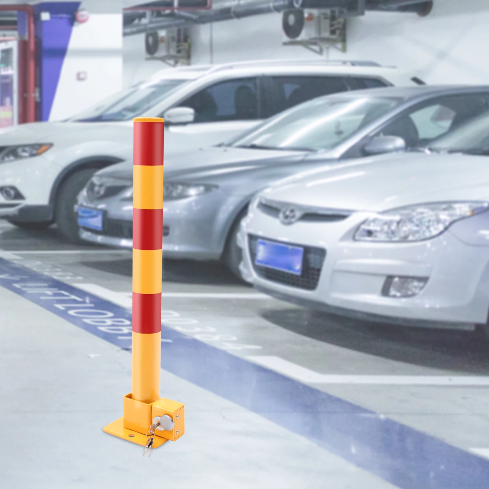 

Durable Safety Bollard, Reflective Design, Automatic Locking for Parking, High-Visibility Red and Yellow