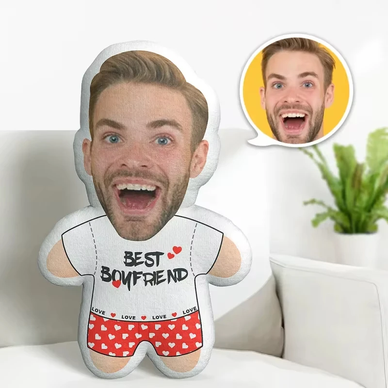Personalized Boyfriend Minime Teddy Pillow Custom Photo Face Cushion Gift