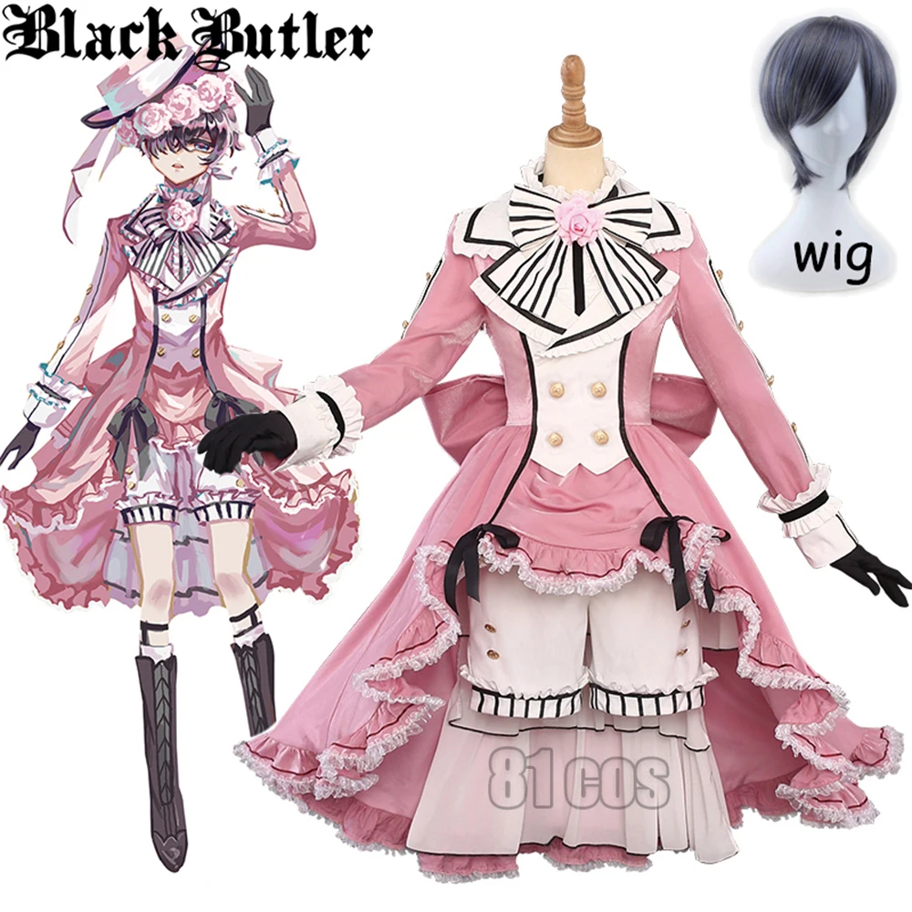 

Anime Black Butler Uniform Women Pink Robin Uniform Cosplay Costume Girls Halloween Carnival Dress