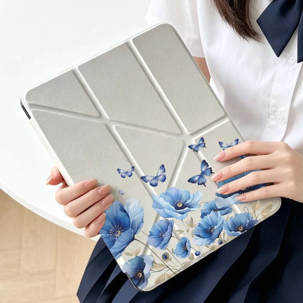 

Blue Poppy Butterfly Art Soft For Apple iPad Air A16 4 5 11th 10th 7th 11 12.9 13 10.5 inch Gen 3Y Tablet Case